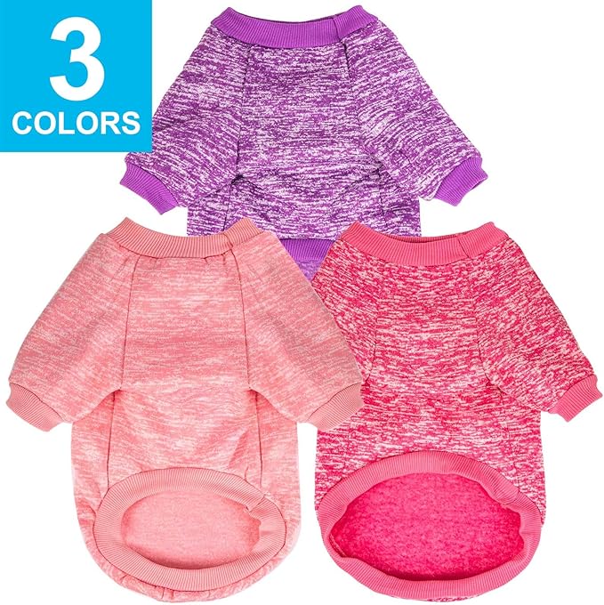 3 Pack Dog Sweater, Dog Sweaters for Small Dogs, Warm Soft Pet Clothes for Puppy, Medium Large Cat, Dogs Girl or Boy, Dog Shirt for Winter Christmas (Pink+Purple+HotPink, Medium)