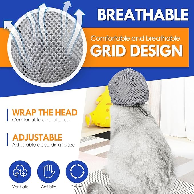Cat Muzzle Adjustable Anti-Bite Head Cover - Breathable Grooming Mask for Nail Trimming, Bathing & Vet Injections, Safe Fit for Cats (M)