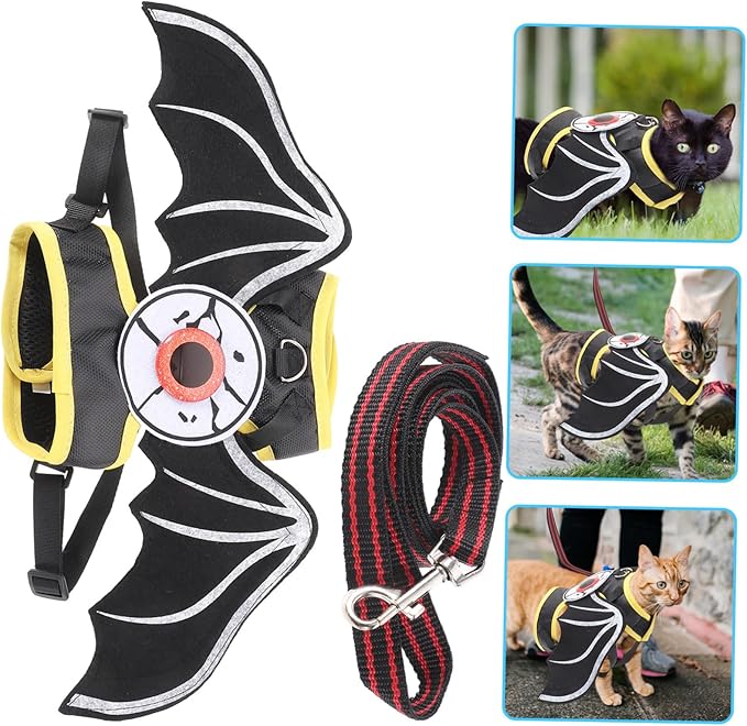 Kisangel 1set Cat and Leash Bat Style Pet Vest Leash Lightweight and Comfortable for Walking and Training Cats