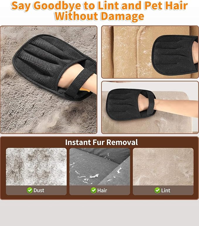 Pet Hair Removal Glove for Dogs & Cats, Upgraded Five-Finger Electrostatic Design, Reusable & Washable Fur Remover for Clothing, Couch, Carpet & Car Seats, Grooming Tool for Dogs & Cats (2 Pack)