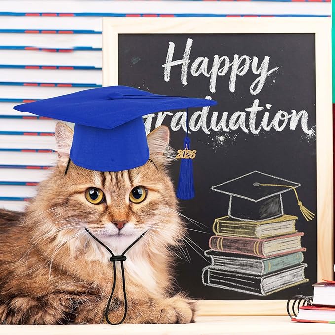 JULMELON Pet Graduation Caps with 2026 Blue Tassels, Dog and Cats Graduation Blue Hats Adjustable Mini Graduation Caps for AKC Graduation Photo Props Holiday Costume Accessories