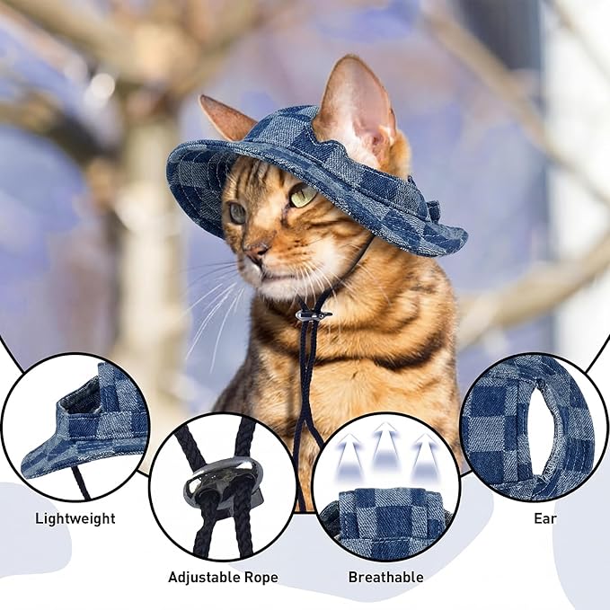 QBLEEV Cat Hats for Cats Only, Sphynx Hat with Ear Hole, Kitten Headwear Mini Sun Sombrero Caps, Summer Cat Cowboy Hats, Pet Chihuahua Sunscreen Baseball Outdoor Climbing Cap Birthday Party