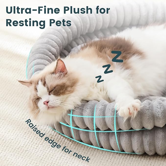 Small Dog Beds, Machine Washable Donut Large Cat Beds for Indoor Cats, Fluffy Round Pet Bed with Anti-Slip Bottom for Puppy and Kitten, Gray, 28"x28"x5"