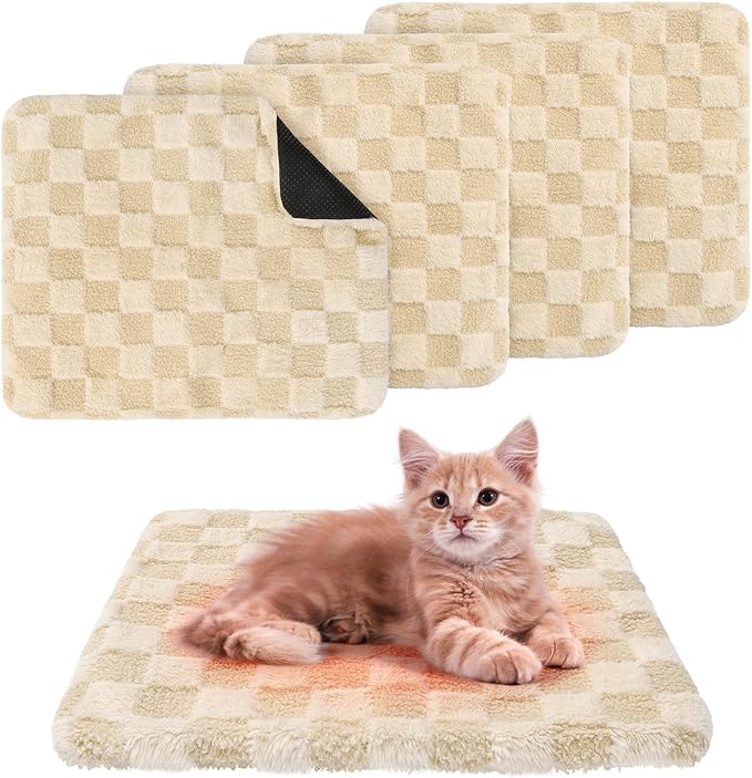 BEAUTYZOO Self Warming Cat Bed, 4 Pack Heated Cat Bed, Extra Warm Plush Thermal Foil Heating Pad,Self-Heating Pet Mat for Crate,Floor Indoor Outdoor, with Removable Washable Cover, Non-Slip 16"x20"