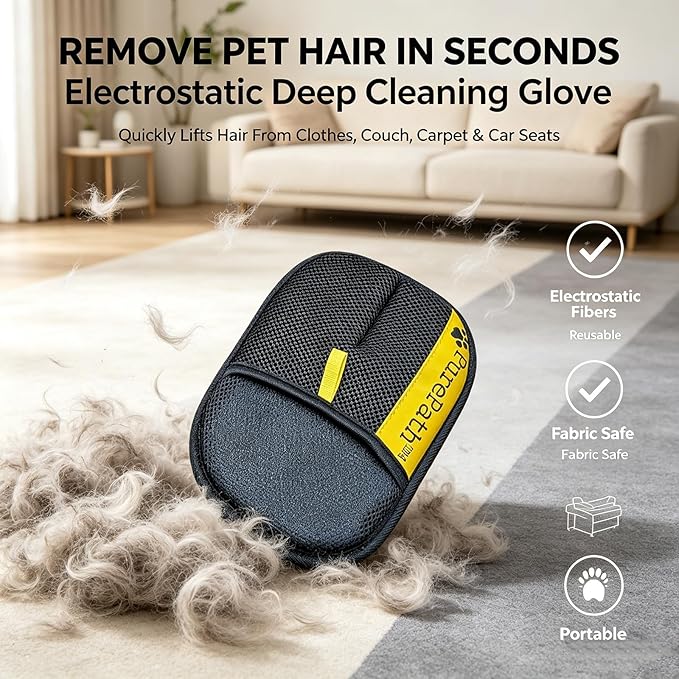 Hair Remover Glove, Electrostatic Pet Hair Remover Glove for Dogs and Cats, Cat Hair Removal Brush, Pet Grooming Supplies for Clothing, Couch, Carpet, Car Seat, Bed, Laundry (5Pc)