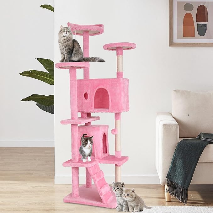 70-inch Pink Multi-Level Cat Tower Kitten Tree & Cat Condo With Plush Padded Perch & Cat Scratching Post, Heavy Duty for Large Cats