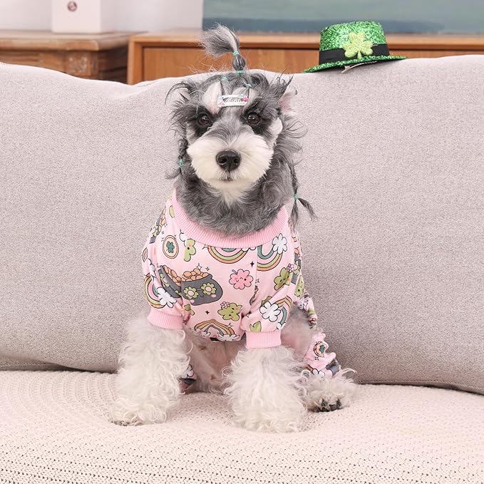CuteBone Fleece Dog Pajamas St. Patrick's Day Clothes Puppy Jammies Pet Apparel Cat Onesie for Chihuahua Yorkie Frenchies P326M