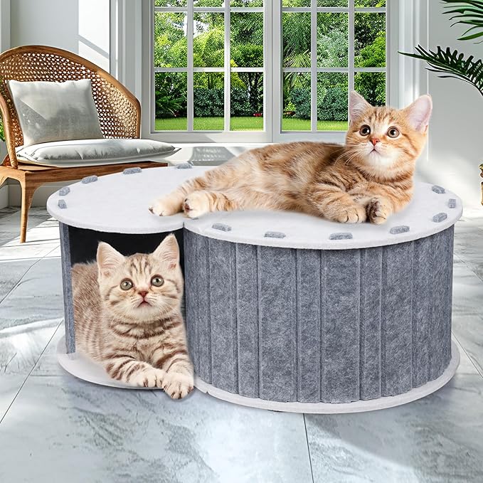 Cat House for Indoor Cat - Vertical Double Layer Cat Beds & Furniture S-Tunnel Cat Hideaway Removable Cat Cubby for Multi Small Pet Kitten