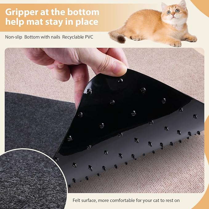 Carpet Protector for Pets Cat Carpet Protector for Doorway, Anti Scratch Under Door Cat Scratch Protector Mat, Felt Surface Easy to Cut Plastic Stopper (Grey, 3.6FT-Felt 1 Pack)