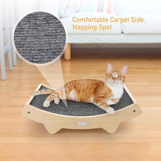 Double-Sided Sisal Cat Scratcher, Cat Scratchers for Indoor Cats with Natural Sisal + Carpet Cloth, Durable Solid Wooden Structure Scratch Pad, 16.5 x 10.8in