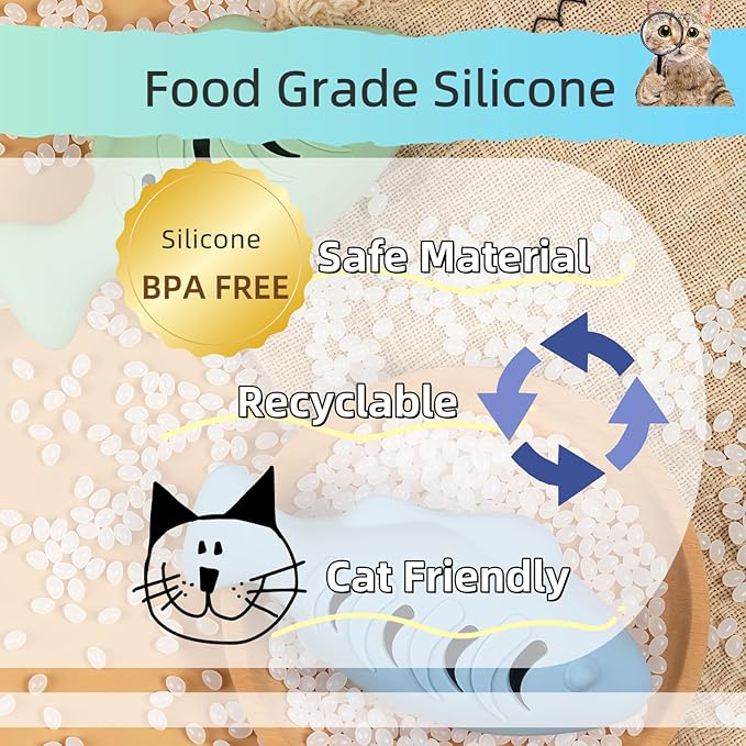 2Pcs Silicone Cat Toys, Multi-Functional Treat Dispenser, Interactive Feeder Toy for Indoor Cats, Food Puzzle Kitten Toys, Pet Training Toy with Catnip Ball (Pink&Green/Blue)