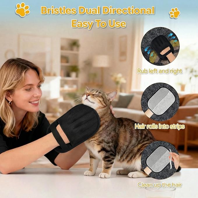 Pet Hair Removal Glove for Cats & Dogs, Reusable Electrostatic Fur Remover Mitt, Washable Five-Finger Cleaning Tool for Couch, Carpet, Car Seat, Clothing & Laundry