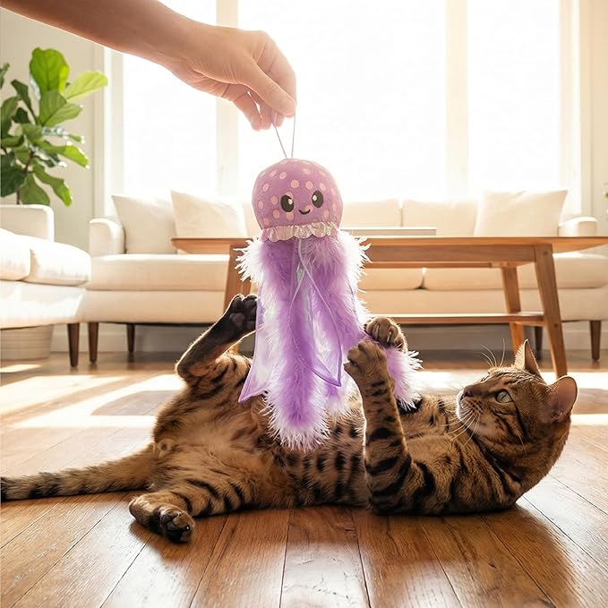 Catstages Glow N' Pounce Octopus Kicker Cat Toy with Catnip, Glows in the Dark, Loop for Wand Attachment