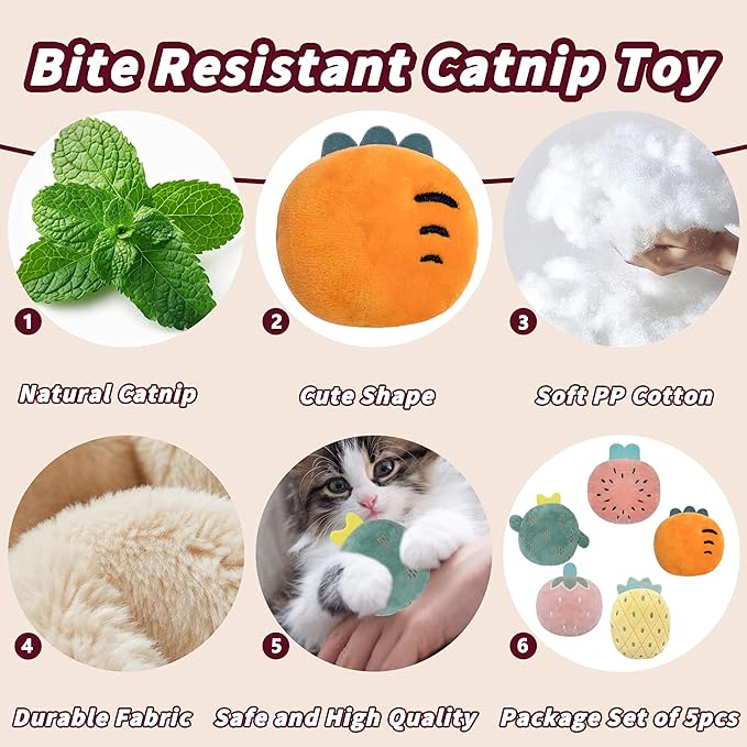 5pcs Catnip Toys, Funny cat Toys, bite Resistant cat Toys, Indoor Cartoon cat Toys for cat,cat chew Toys
