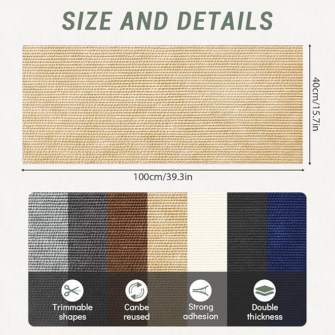 Couch Wall Corner Protector for Indoor Cats, Anti Scratch Furniture Protector from Cats Scratching, Trimmable Climbing Cat Scratcher Pad Mat for Cat Board/Door/Carpet(Khaki, 39.3x15.8In)