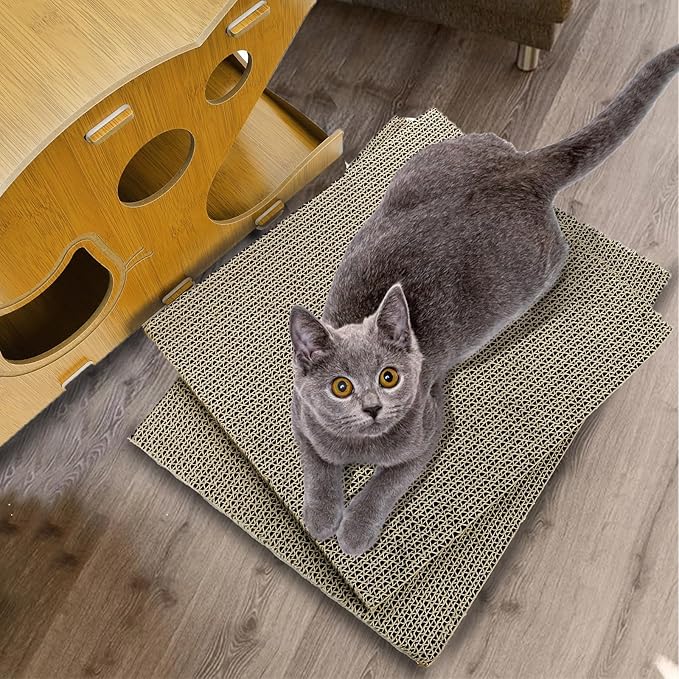 WRINGKIT Cat Scratcher House, 2 in 1 Cat Cardboard House with 2 Scratching Pads, Sturdy Cat House Lounge for Indoor Cats to Rest and Hide, Maximum Load Capacity 66 Lbs