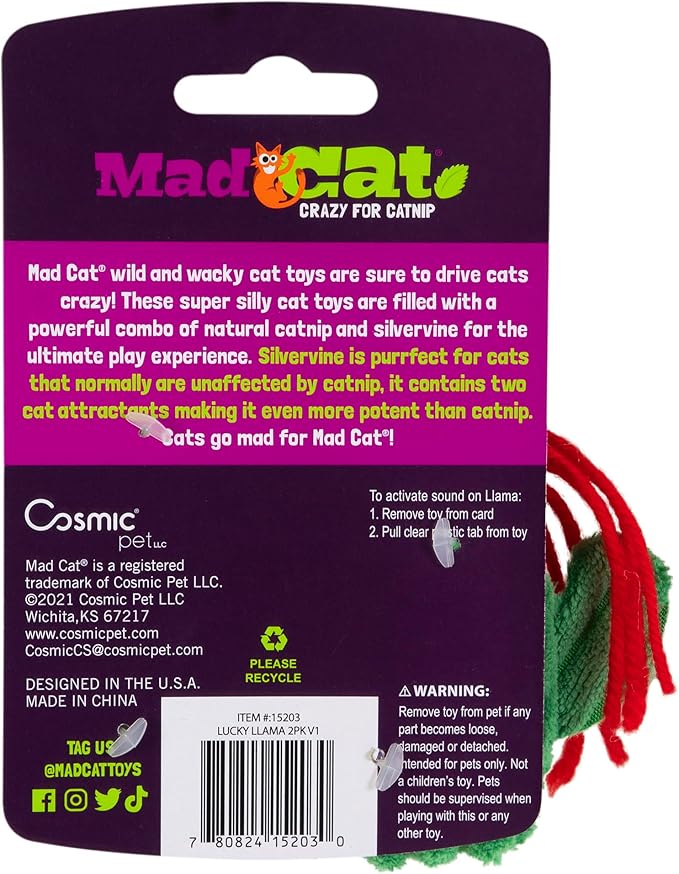 Mad Cat Lucky Llama with Catnip & Silvervine Cat Toy, Pack of 2