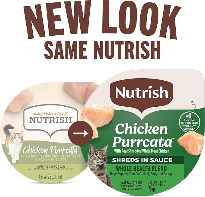 Nutrish Grain Free Wet Cat Food Chicken Purrcata Whole Health Blend with Real Shredded White Meat Chicken in Sauce, 2.8 oz. Cup, Pack of 12 (Rachael Ray)