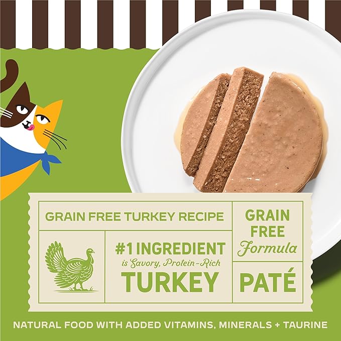 Merrick Purrfect Bistro Grain Free Premium Soft Canned Pate Adult Wet Cat Food, High Protein Turkey Recipe - (Pack of 24) 3 oz. Cans