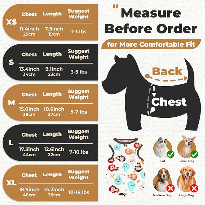 PETCARE Cartoon Dog Shirts for Small Dogs Cute Dog Clothes Brown Monkey Tshirt Soft Cotton Puppy Pajamas Breathable Sleeveless Pet Tank Top Spring Summer Dogs Clothes for Chihuahua Yorkie Shih Tzu