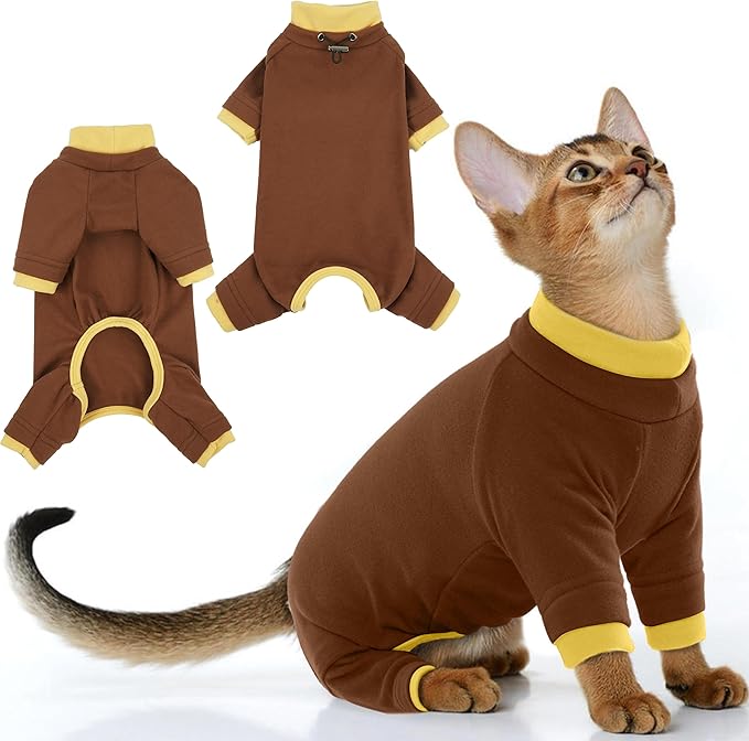 PUMYPOREITY Cat Calming Sweater – Helps Reduce Licking & Grooming Habits, Daily Comfort Shirt for Anxious Cats, Lightweight Fabric for Fur Control, Brown, S