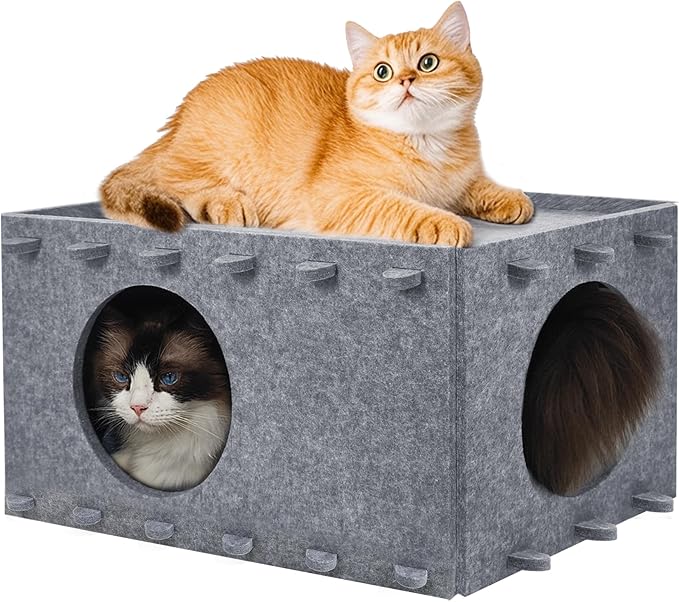 Cat Bed for Indoor Cats, Cat House for Large & Multiple Cats, Foldable Cat Bed Cave, Peekaboo Cat Hideaway, 23.6x15.8x11.8 inch, Medium Gray