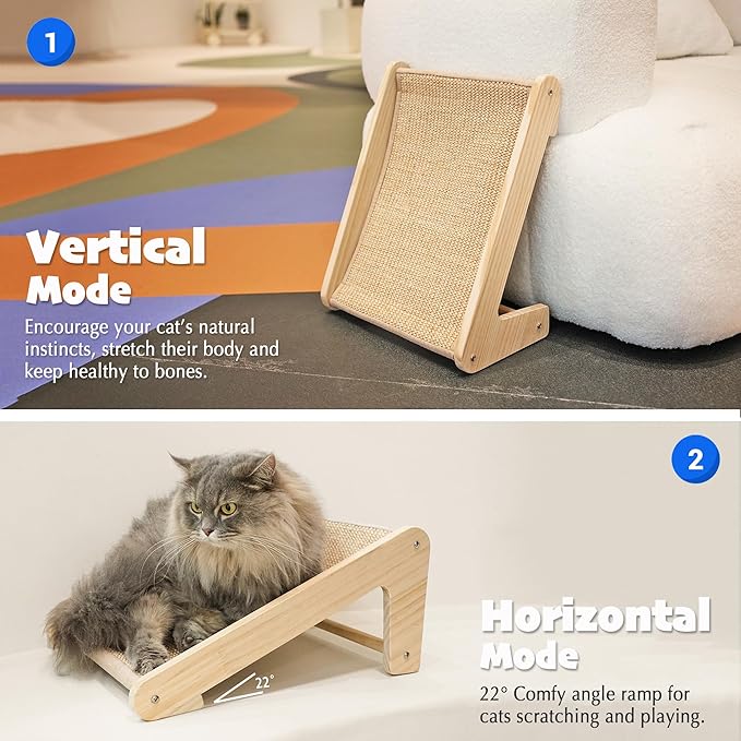 PETKARAY Cat Scratcher, Sisal Scratching Ramp, L Shape Scratch Pad for Indoor Cats, Kitten Wall Furniture Protector Small