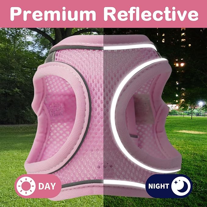 Cat Harness and Leash Set - Adjustable Soft Vest, Reflective Step-in Design for Safe Walking (Pink)