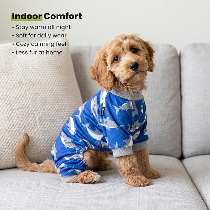 Fitwarm Shark Dog Pajamas, Dog Clothes for Small Dogs Girl Boy, Pet Onesie with Feet, Cat Outfit, Lightweight Velvet, Royal Blue, Large