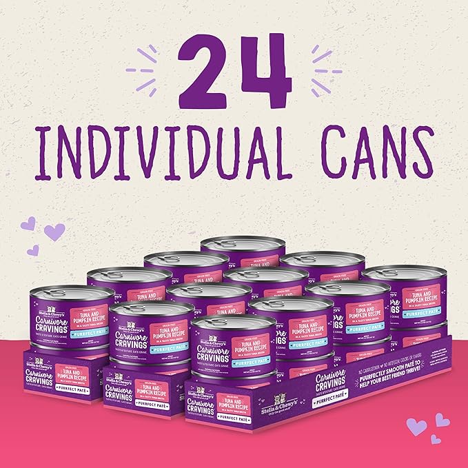 Stella & Chewy's Carnivore Cravings Purrfect Paté - Premium Grain-Free Wet Cat Food - Tuna & Pumpkin Recipe - High Protein with Bone Broth - Perfect for Picky Eaters - 5.2oz Cans (24 Pack)