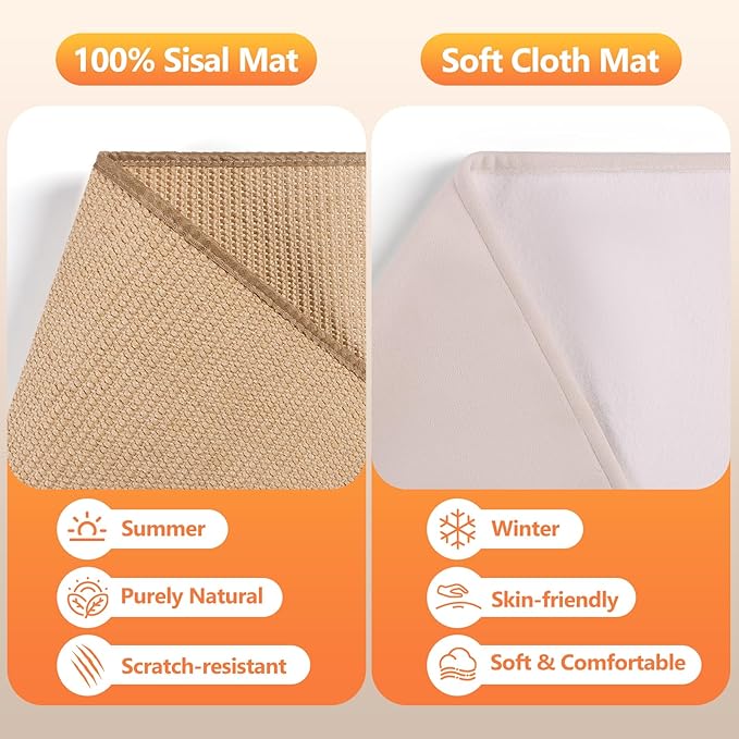 Cat Scratcher Bed, Sisal Cat Bed Hammock with Sisal Pad and Cloth Pad for Indoor Cats Wooden Cats Furniture for Scratching and Resting