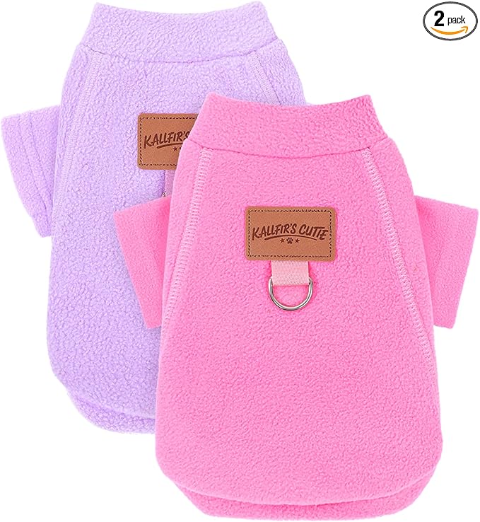 2 Pieces Dog Sweaters with Leash Ring Fleece Dog Winter Clothes for Small Medium Dogs Girl Boy Turtleneck Pet Sweatshirt Puppy Pullover Sweaters Cat Apparel Clothing,XL, Pink and Purple