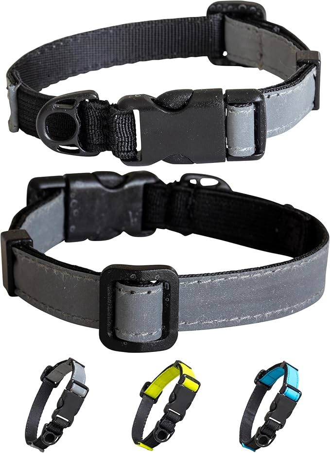 CatGoods Reflective Silver Stretch Cat Collar – Escape-Safe Alternative to Breakaway, Adjustable, Comfortable, ID and Bell Attachment