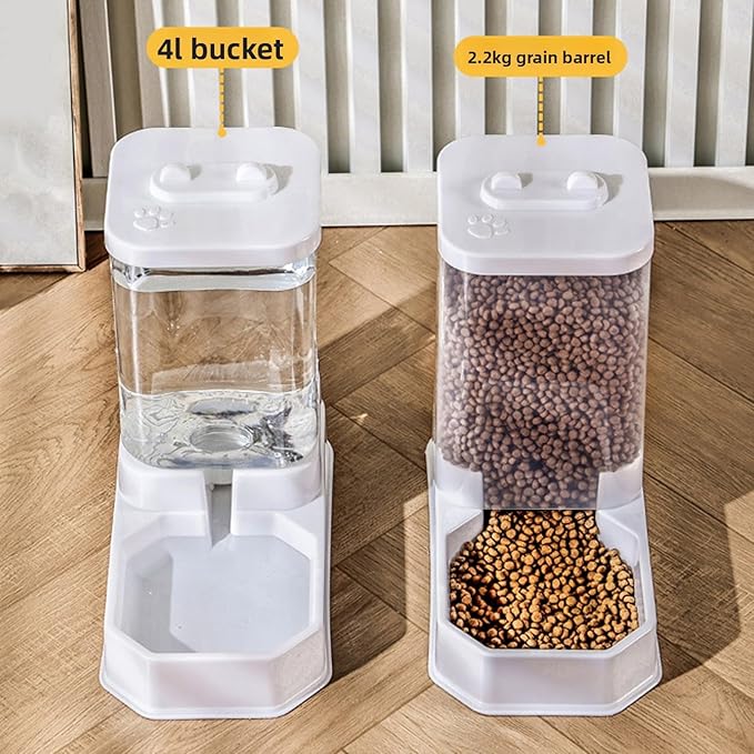 Pet Feeder and Water Dispenser, 4L 2.2KG Automatic Food Water Station for Cat Dog Anti Tipping PP Combo 29x15x26cm