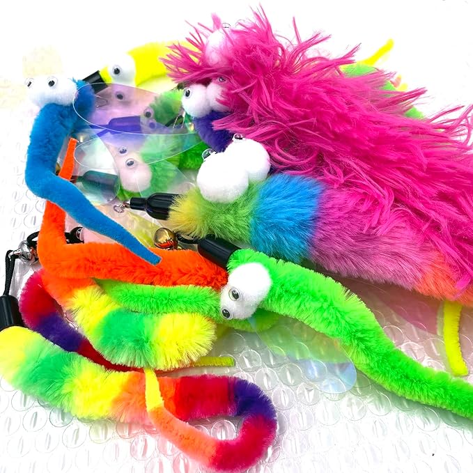 AcceLeah Cat Worm Toy Refills Cats Teaser Toys Cat Wand Refill Wand Replacement Cat Wand Attachments Cat Fishing Pole Toy Refill 16Pcs Cat Worms Refill,Cat Wand Toy Assorted Teaser Refills