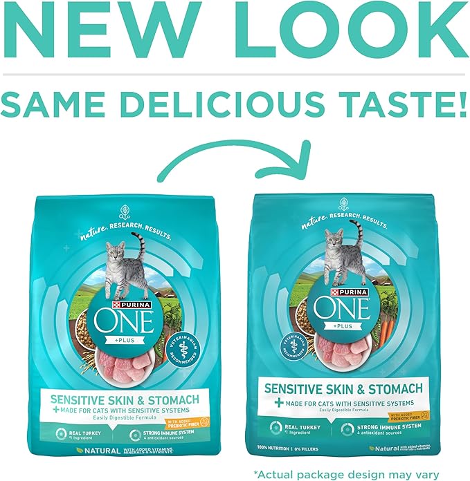 Purina ONE Sensitive Stomach, Sensitive Skin, Natural Dry Cat Food, +Plus Sensitive Skin and Stomach Formula - 3.5 Lb. Bag