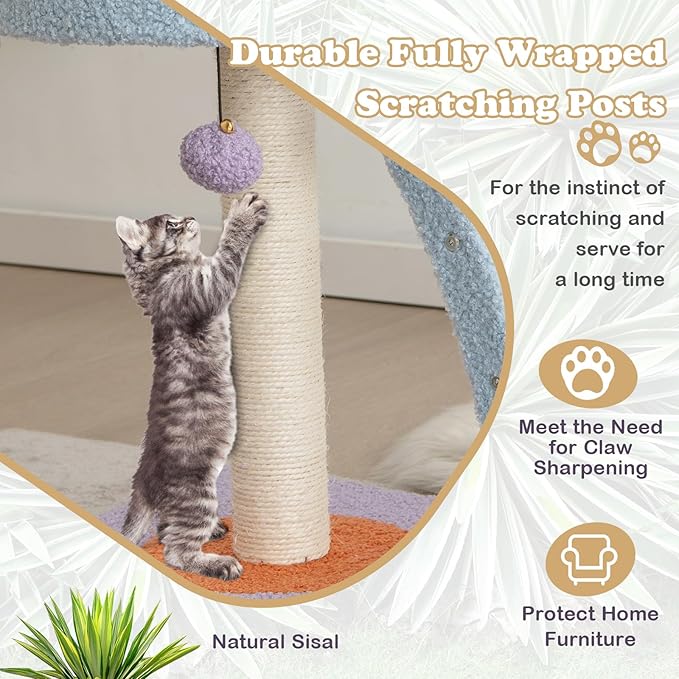 Tangkula Cute Cat Tree, Flower Cat Tower with Sisal Scratching Post, Plush Perch, Fluffy Jingling Ball, Cozy Platform & 4-Step Integrated Ladder, Small Cat Tree for Indoor Cats 20 lbs Heavy Duty