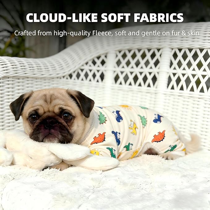 Dog Pajamas Polyester Dog Pajama Cozy Dog Pjs Soft Dog Onesie Pajamas for Dogs Stretchy Dog Pajamas Dog Clothes with Dinosaur Pattern, X-Large