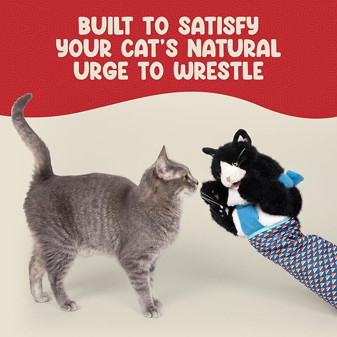Cat Wrestling Glove Puppet – Interactive Hand Mitt with Durable Protective Sleeve and Catnip - Play & Enrichment