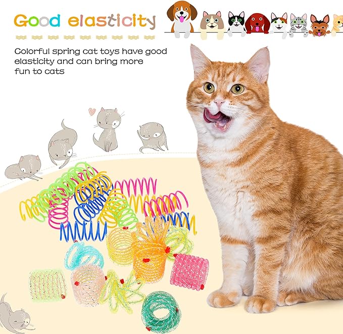 Sumind 30 Pieces Cat Springs Spiral Kitten Springs Interactive Cat Toys Pet Plastic Coil Spiral for Kitten Bouncing Play Training, 2 Styles