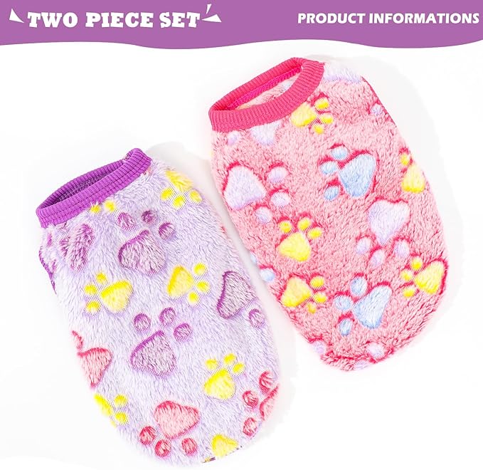 2 Pack Dog Sweaters for Small Dogs Girl Boy Winter Fleece Dogs Clothes Cute Warm Puppy Sweater Chihuahua Teacup Dog Clothes Pet Outfit Pink Blue (Purple, XX-Small(for 1.6-3lb))