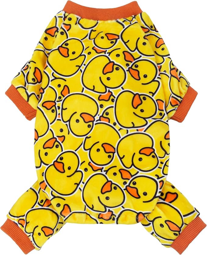 Fitwarm Funny Duck Dog Pajamas, Dog Winter Clothes for Small Dogs Girl, Lightweight Velvet Pet Jumpsuit, Cat Onesie, Yellow, XL