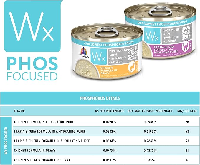Weruva Wx Phos Focused Tilapia & Tuna Formula in a Hydrating Purée, 3oz Can, Pack of 12