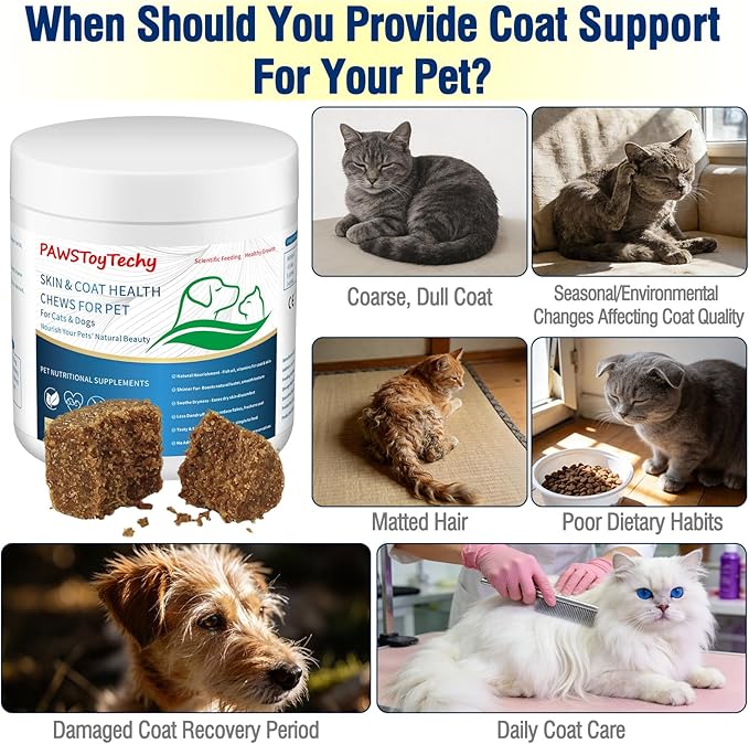 Cat Skin and Coat Healthy Chews, Crunchy Treats with Vitamin E, Omega 3, Moisturizes Skin & Promotes Shiny Hair, Reduces Shedding for Cats, Cat Supplements - Chicken 300g (B)