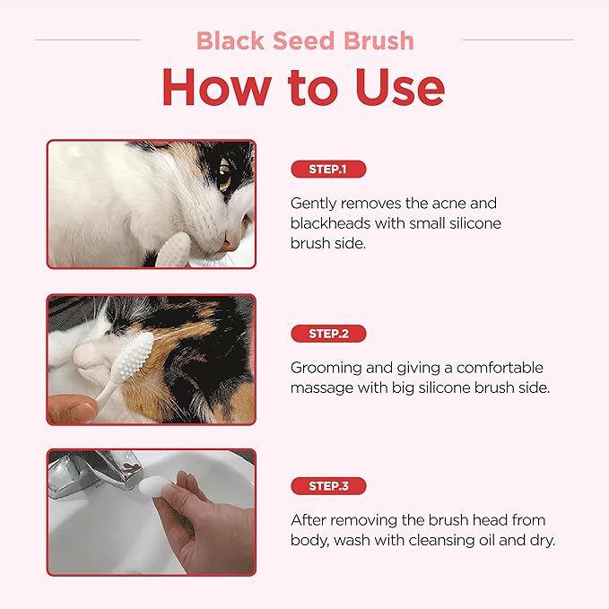 JAYU PET Black Seed Brush - Cat Grooming and Exfoliating Double-Sided Brush for Acne and Chin Treatment (3PCS)