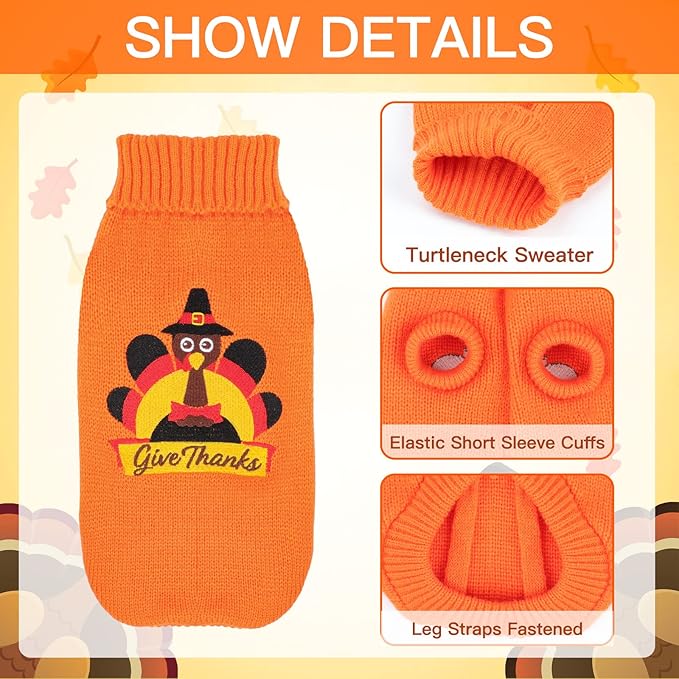 2 Packs Knitted Cat Sweater Thanksgiving Turtleneck Turkey Sweater Pet Cat Sweaters for Cats Warm Pullover Small Dog Puppy Knitwear