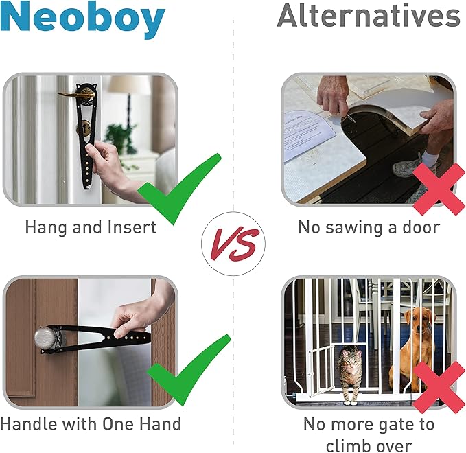 Neobay Cat Door Latch with Stabilizer, 7 Sizes Adjustable Cat Door Holder Latch to Keep Dog Out of Litter Box, Economical Alternative of Pet Gates and Interior Pet Door, Black, 1 Pack