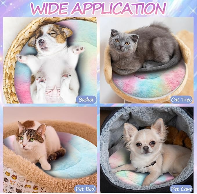 VitalCozy 2 Pack Self Heating Cat Pad Self Heating Cat Bed Machine Washable Heat Pet Mat Reversible Body Thermal Warm Round Dog Bed Crate Blanket for Feral and Indoor Cats(12'',Tie Dye)