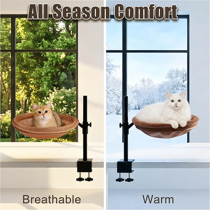 360° Rotating Cat Desk Bed, Height Adjustable Elevated Cat Perch with 2 Breathable & Warm Covers for All-Season Comfort, Quick Install, Supports up to 30 lbs