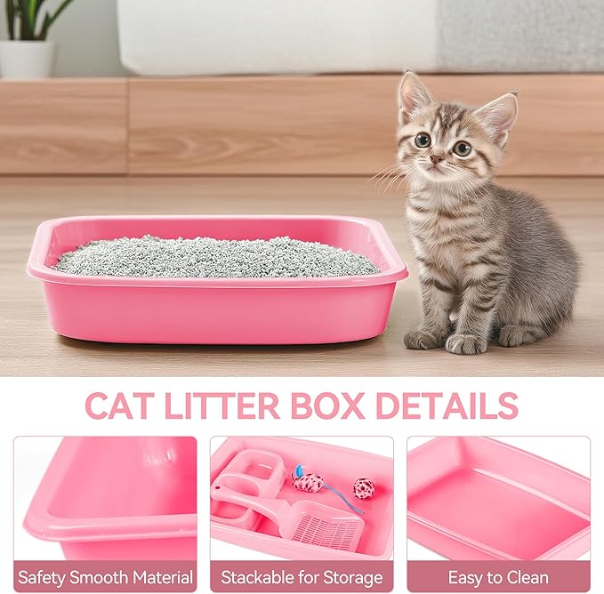 Pink Cat Litter Box Set, Small Cat Kitten Starter Kit with Litter Scoop, Cat Bowl, Kittens Toy; Heated Cat House Indoor, Cats Home with Heated Pad, Cat Houses & Condos, Heater Cat Bed